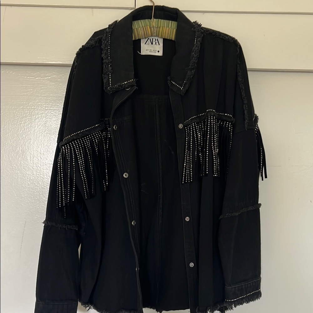 Zara Black Jacket with Fringe and Studs